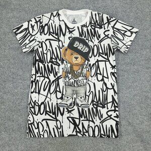Launder Shirt Men's Medium White Graffiti Bear AOP Graphic Short Sleeve Adult M